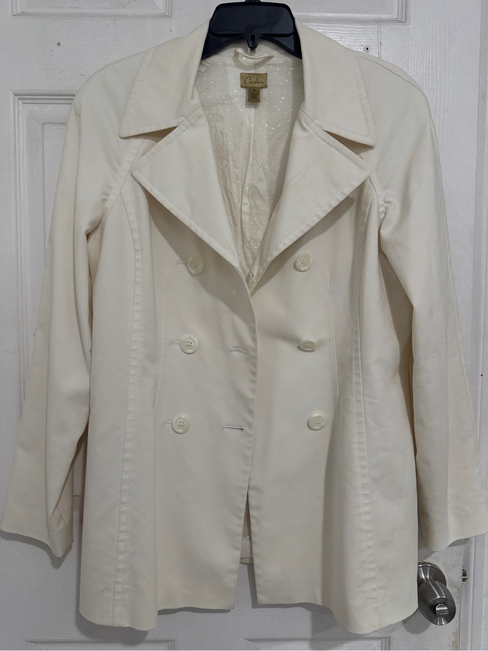 Caslon Cream Double-Breasted Trench Light Coat for Women Size M